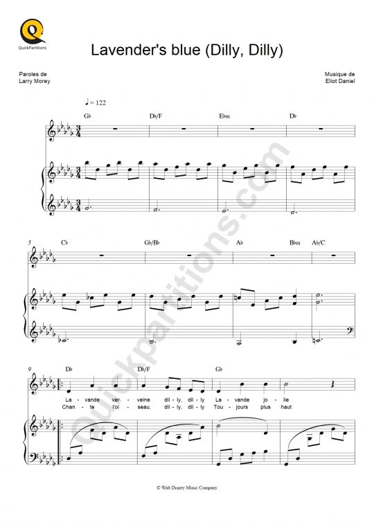 Lavender's blue (Dilly, Dilly) Piano Sheet Music - Cendrillon [2015]