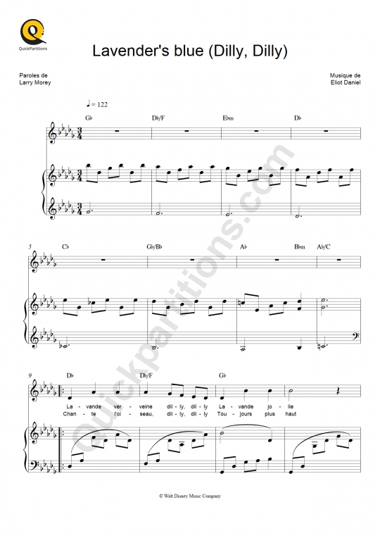 Partition piano Lavender's blue (Dilly, Dilly) - Cendrillon [2015]