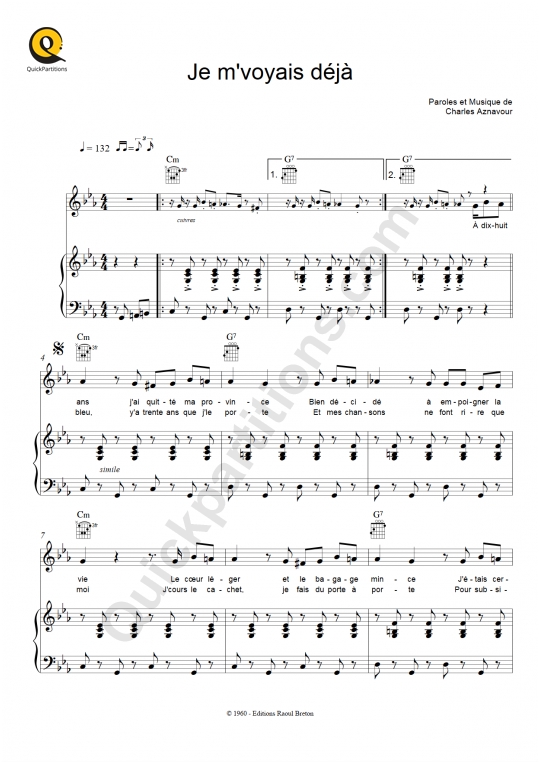 Je m'voyais déjà Piano Sheet Music - Charles Aznavour