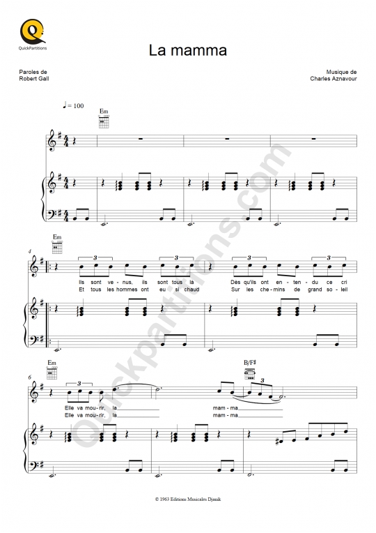 Partition piano La mamma - Charles Aznavour