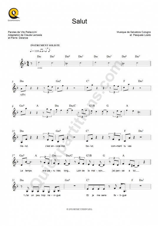 Partition pour Instruments Solistes Salut - Joe Dassin