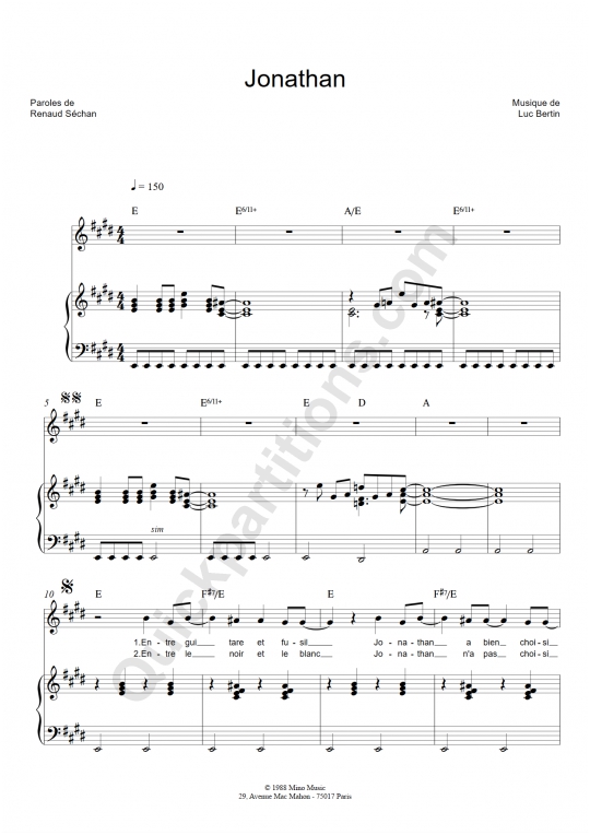 Partition piano Jonathan - Renaud