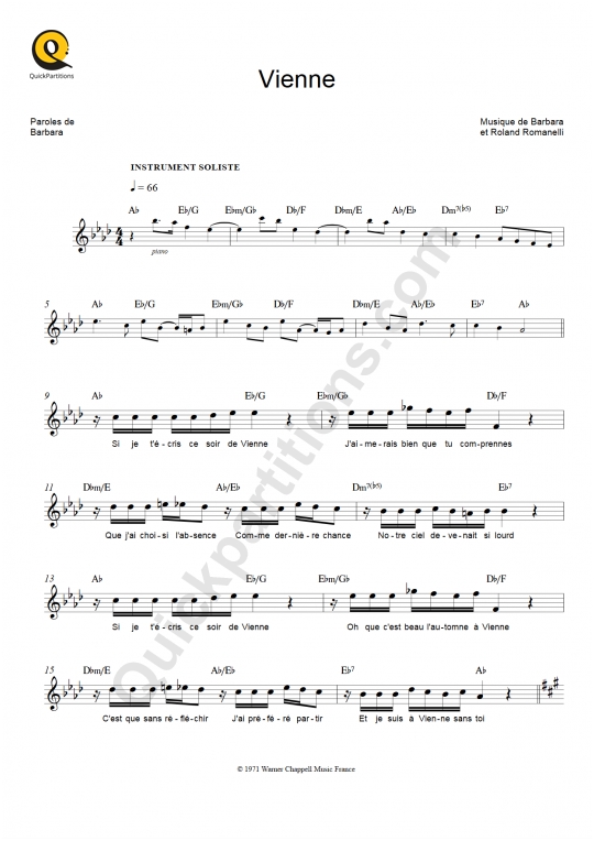 Partition pour Instruments Solistes Vienne - Barbara