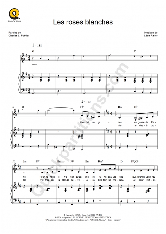 Les roses blanches Piano Sheet Music - Berthe Sylva