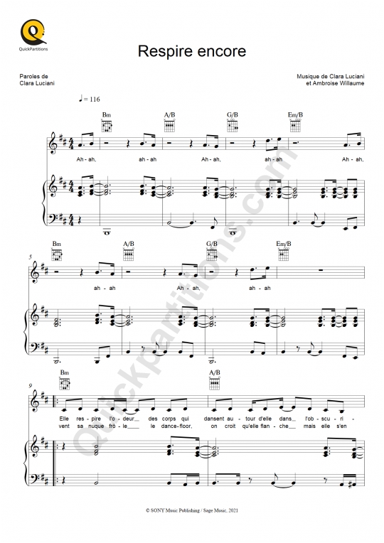 Respire encore Piano Sheet Music - Clara Luciani