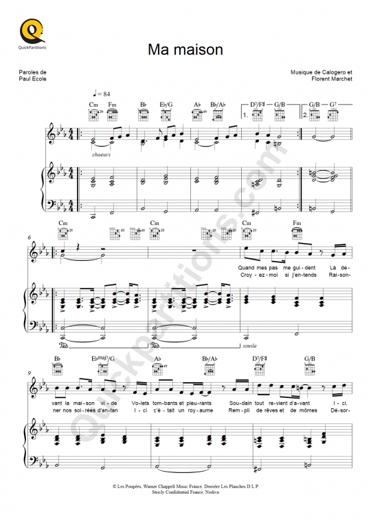 Ma maison Piano Sheet Music - Calogero