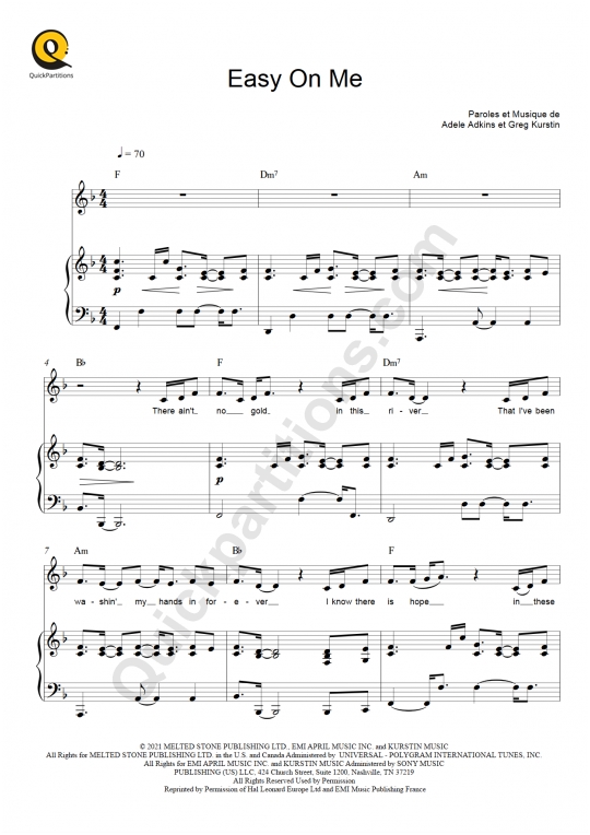Easy On Me Piano Sheet Music - Adele