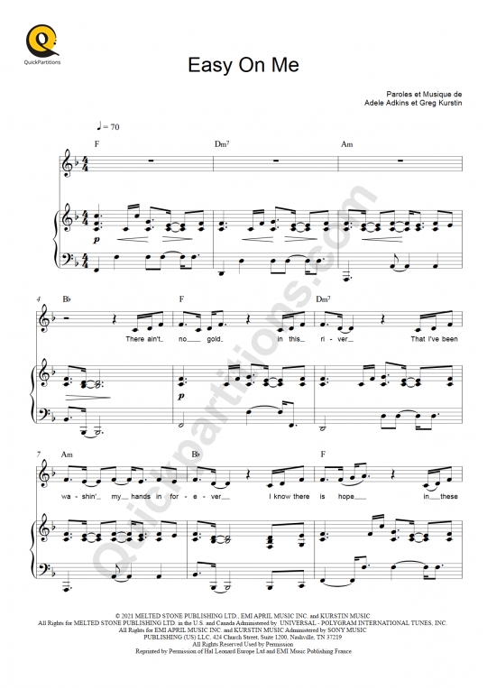 Partition piano Easy On Me - Adele