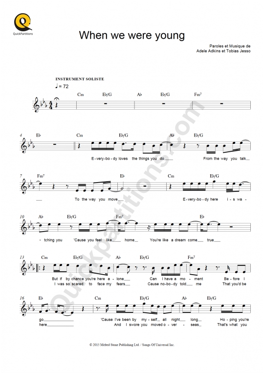 When we were young Leadsheet Sheet Music - Adele