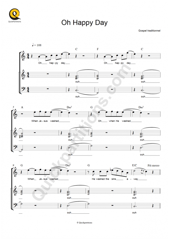 Partition chorale Oh Happy Day - Florent Pagny
