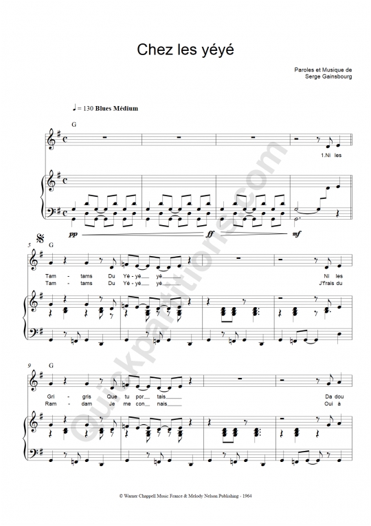 Partition piano Chez Les Yéyé - Serge Gainsbourg