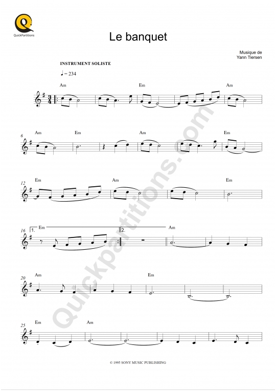 Le banquet Leadsheet Sheet Music - Le Fabuleux Destin d'Amélie Poulain