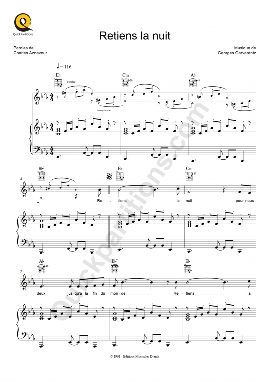 Partition piano Retiens la nuit - Johnny Hallyday