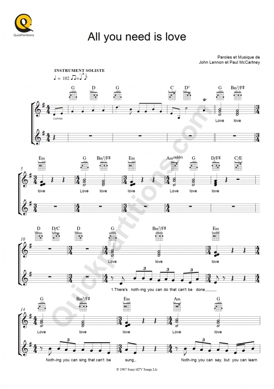 Partition pour Instruments Solistes All You Need Is Love - The Beatles
