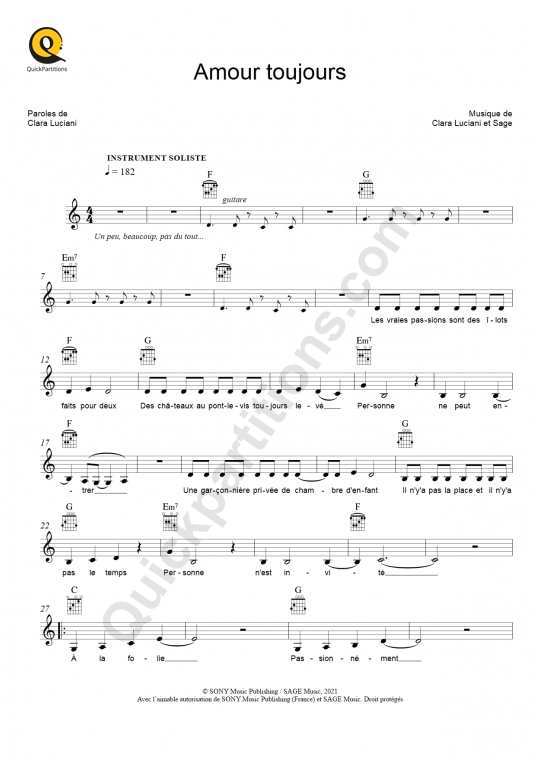 Amour toujours Leadsheet Sheet Music - Clara Luciani