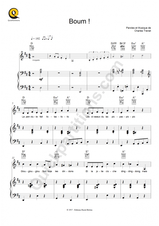 Boum ! Piano Sheet Music - Charles Trenet