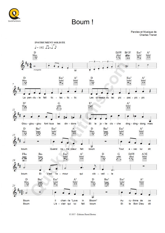 Partition pour Instruments Solistes Boum ! - Charles Trenet