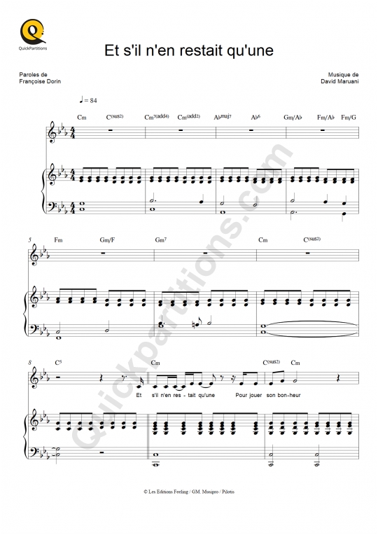Et s'il n'en restait qu'une Piano Sheet Music - Céline Dion