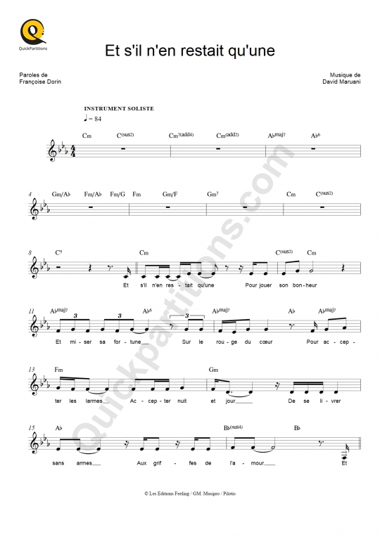 Et s'il n'en restait qu'une Leadsheet Sheet Music - Céline Dion