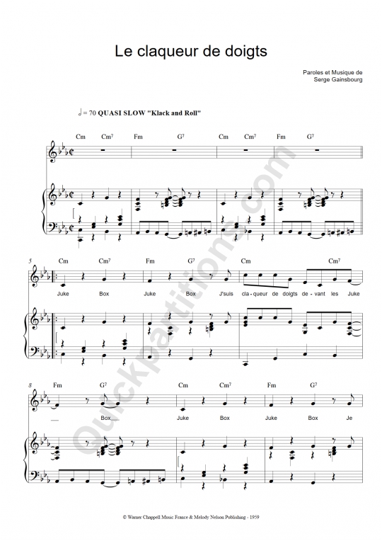 Partition piano Le claqueur de doigts - Serge Gainsbourg