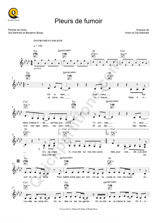Pleurs de fumoir Leadsheet Sheet Music - Hoshi