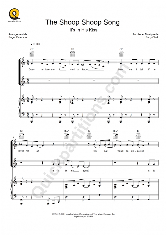 The Shoop Shoop Song (It's In His Kiss) Piano Sheet Music - Cher
