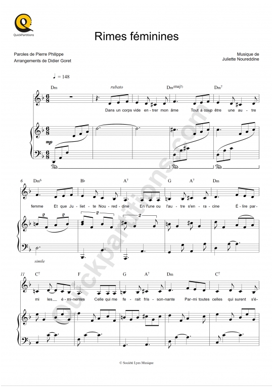 Partition piano Rimes féminines - Juliette