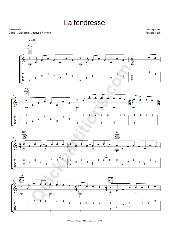 Tablature Guitare La tendresse (Guichard) - Olivier Gaucher