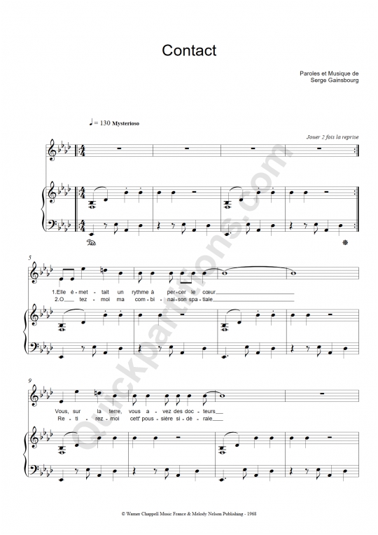 Partition piano Contact - Serge Gainsbourg