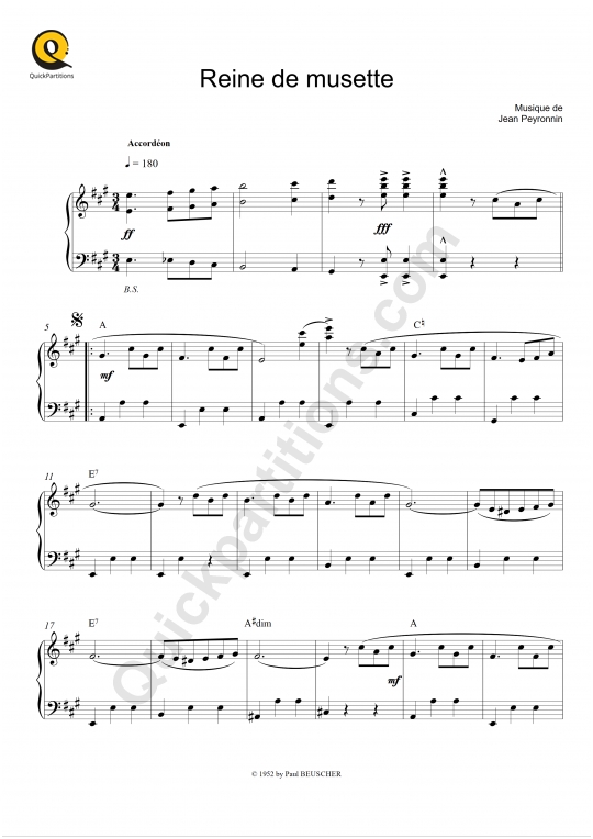 Partition piano Reine de musette - Yvette Horner
