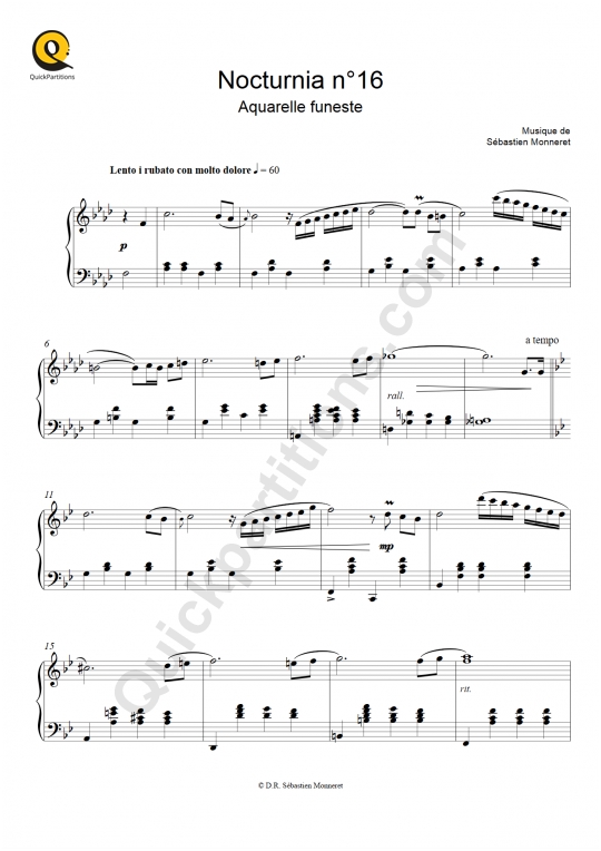 Nocturnia n°16 Piano Sheet Music - Sébastien MONNERET