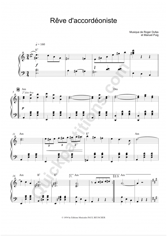 Rêve d'accordéoniste Piano Sheet Music - Yvette Horner