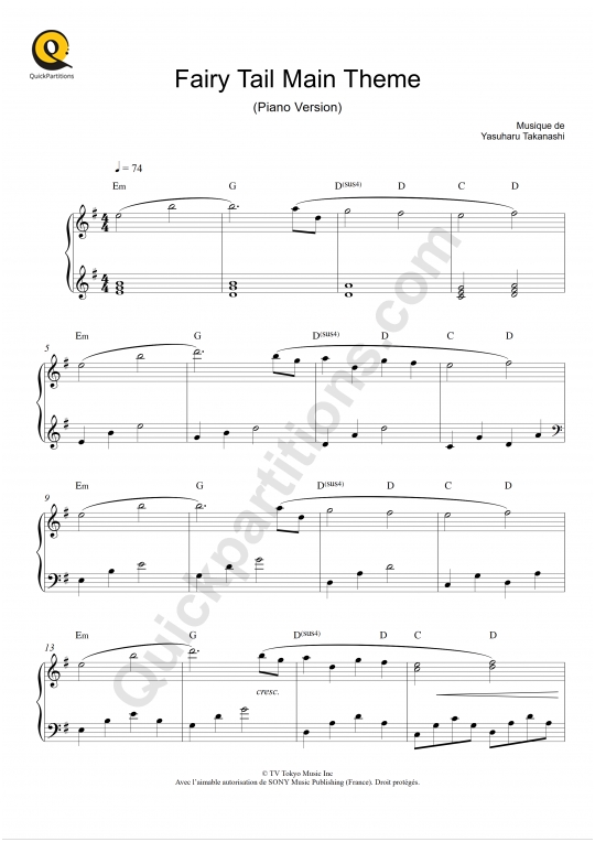 Partition piano Fairy Tail Main Theme - Yasuharu Takanashi