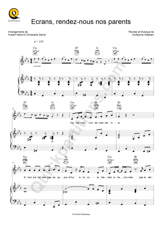 Ecrans, rendez-nous nos parents Piano Sheet Music - Aldebert