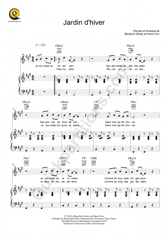 Partition piano Jardin d'hiver - Henri Salvador