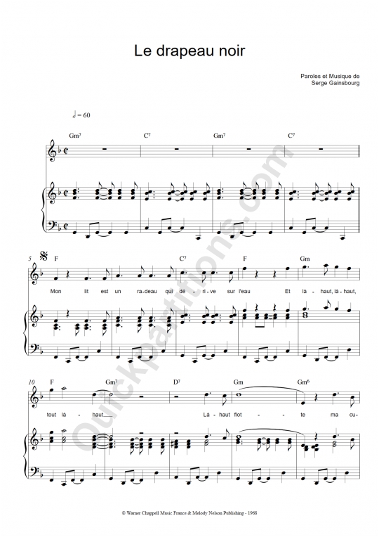 Partition piano Le drapeau noir - Serge Gainsbourg