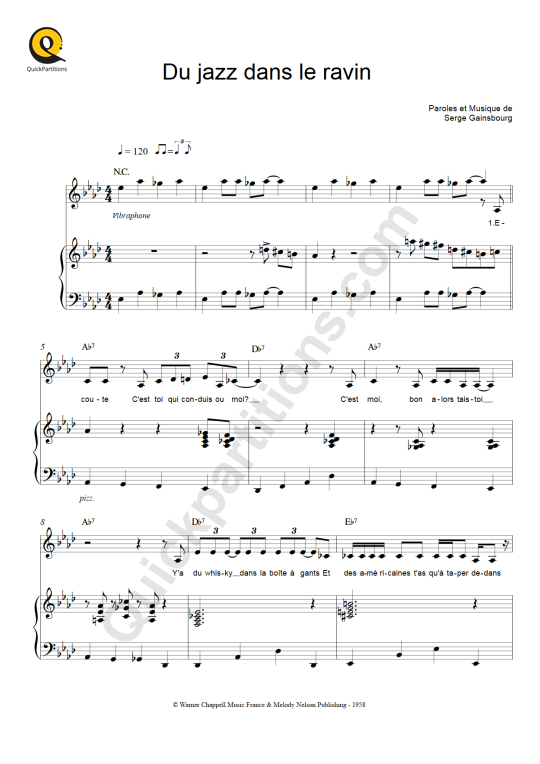 Partition piano Du jazz dans le ravin - Serge Gainsbourg