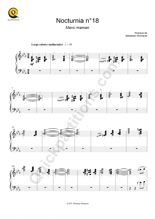 Nocturnia n°18 Piano Sheet Music - Sébastien MONNERET