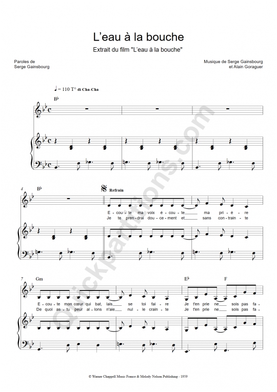 L'eau à la bouche Piano Sheet Music - Serge Gainsbourg