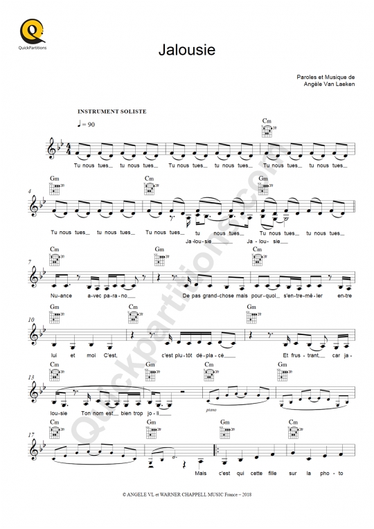 Partition pour Instruments Solistes Jalousie - Angèle