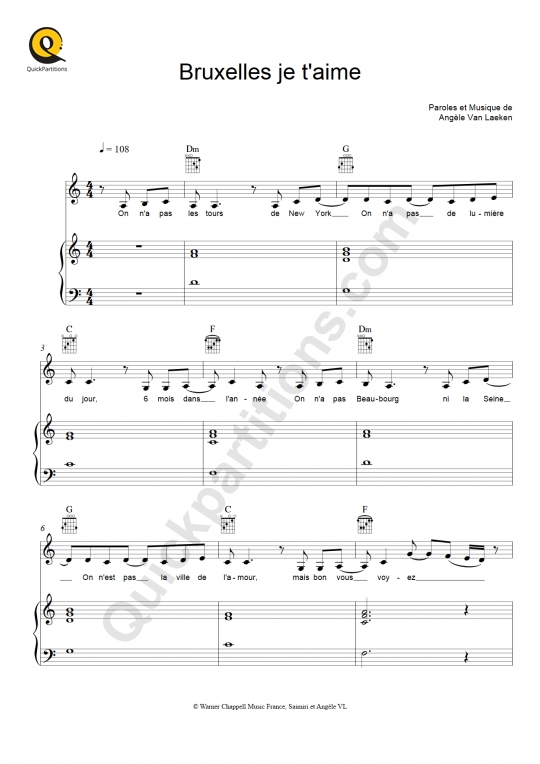 Partition piano Bruxelles je t'aime - Angèle