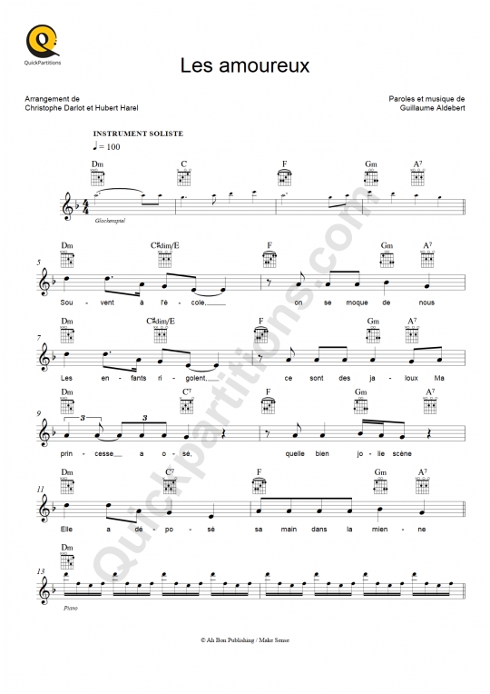 Partition pour Instruments Solistes Les amoureux - Aldebert