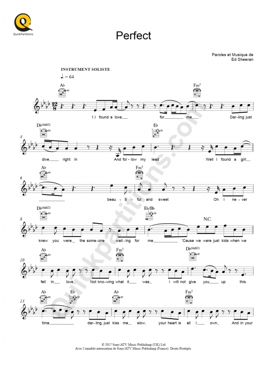 Perfect Leadsheet Sheet Music - Ed Sheeran