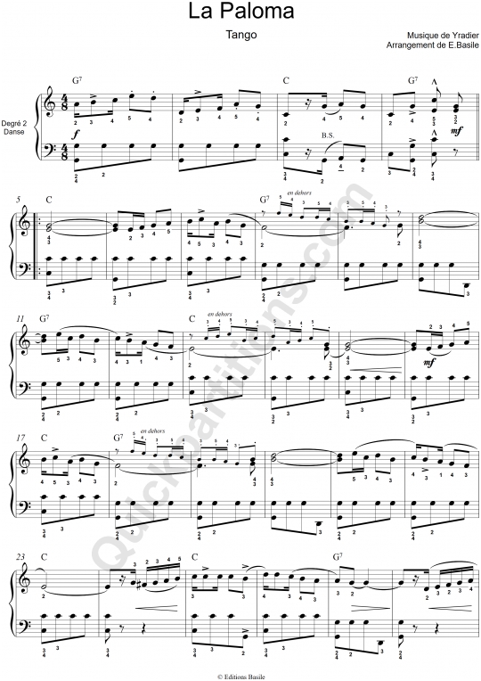 La Paloma Accordion Sheet Music - Editions E. Basile