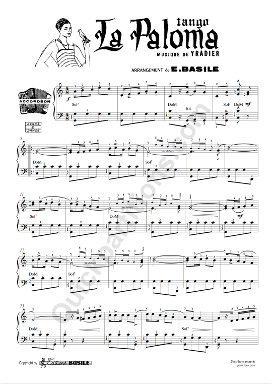 Partition accordéon La Paloma - Editions E. Basile