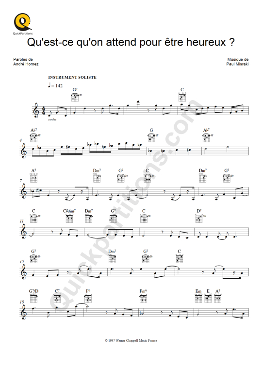 Partition pour Instruments Solistes Qu'est-ce qu'on attend pour être heureux - Ray Ventura