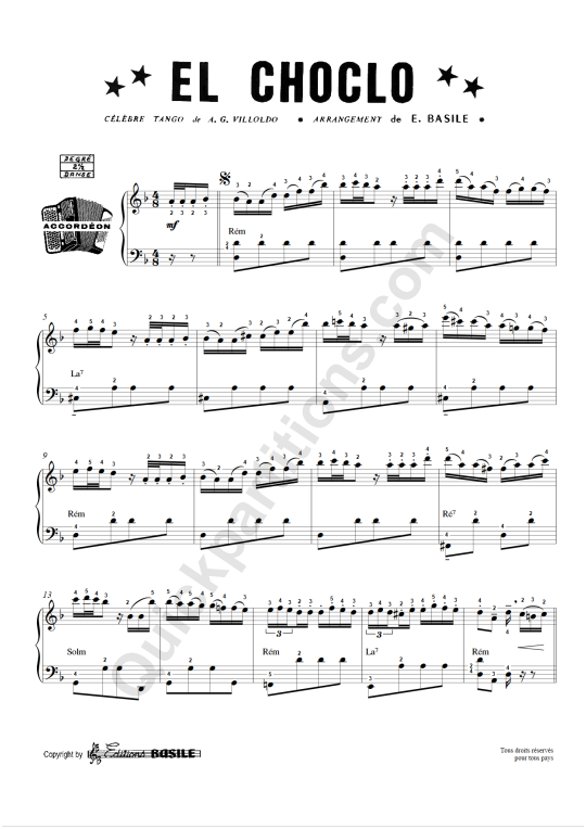 Partition accordéon El Choclo - Editions E. Basile
