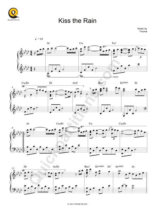 Partition piano Kiss the Rain - Yiruma
