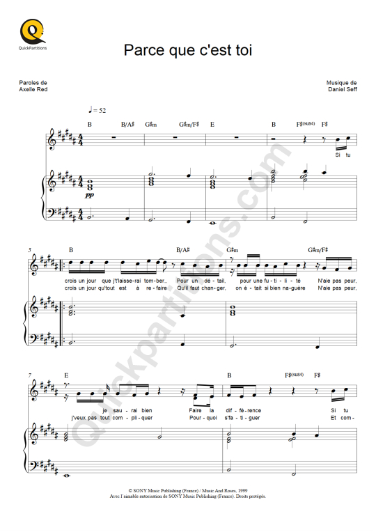 Parce que c'est toi Piano Sheet Music - Axelle Red