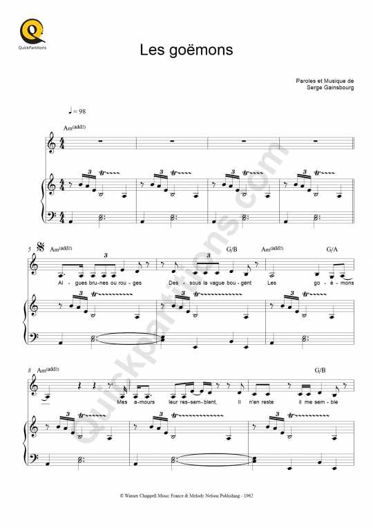 Partition piano Les Goëmons - Serge Gainsbourg